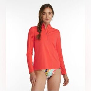 NWT LL Bean Coral Rash Guard - XL SunSmart UPF 50+ Sun Shirt 1/4 Zip